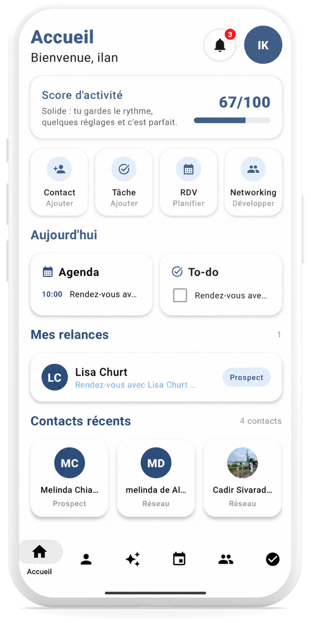 Écran d'accueil de l'application Indepilot
