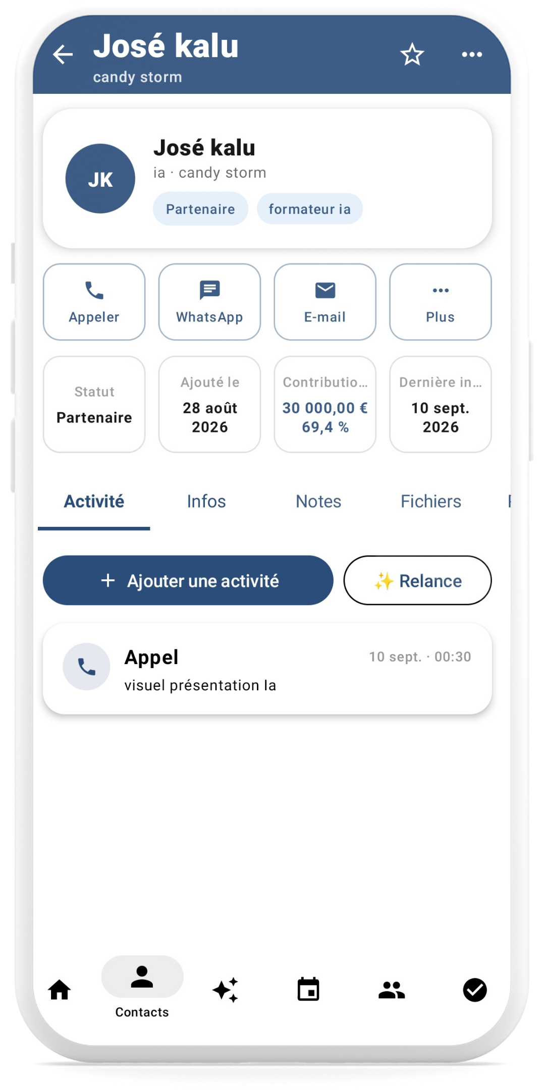 Fiche client dans Indepilot